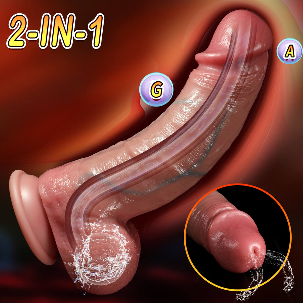 10 Inch Ejaculating - Squirting - Movable Foreskin Dildo (Harness Optional)