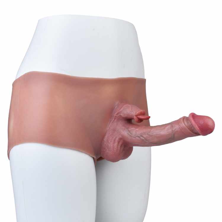 WATCH VIDEO, Hollow Tongue Design Realistic Unisex Pants Flexible G-Spot Hollow Dildos Dick With Underpants Silicone Sex Toys