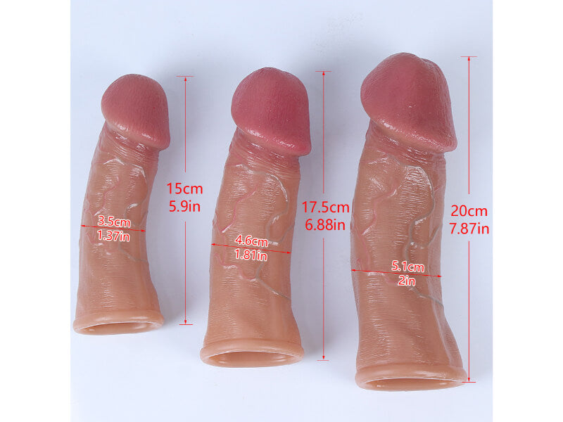 WATCH VIDEO, 5 Size Realistic Penis Sleeve Penis Extender Beige Color
