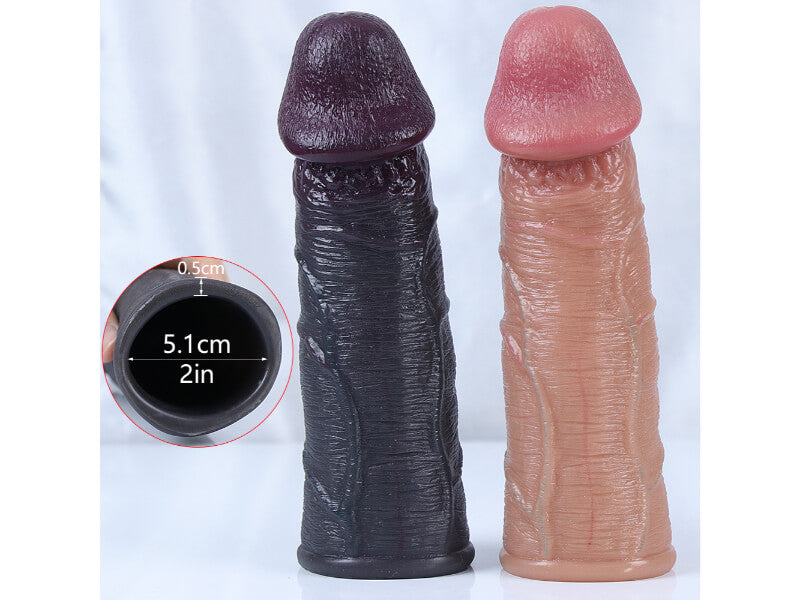 WATCH VIDEO 5 Size Size Black Realistic Penis Sleeve Penis Extender (BLACK)