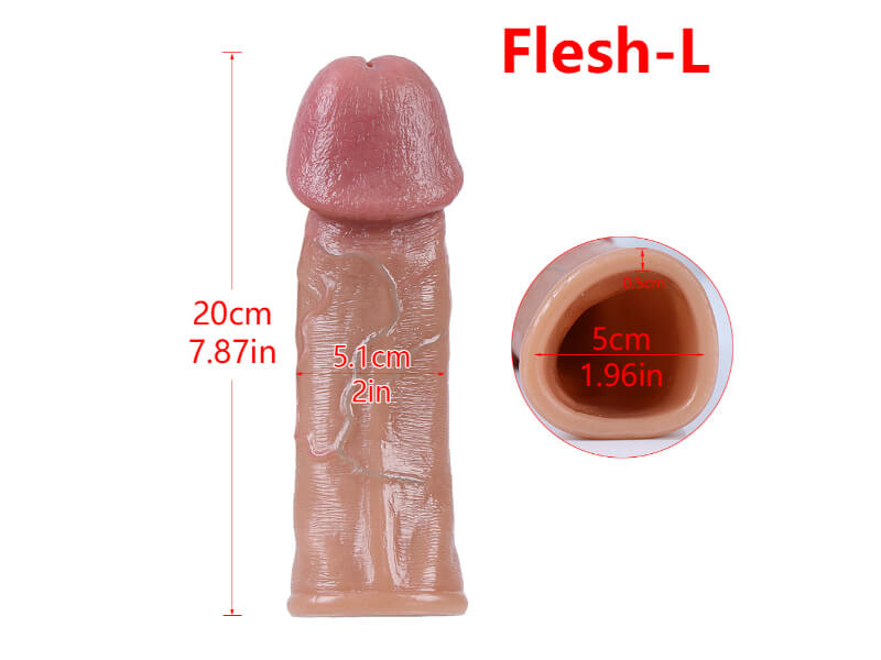 WATCH VIDEO, 5 Size Size Realistic Penis Sleeve Penis Extender Beige Color