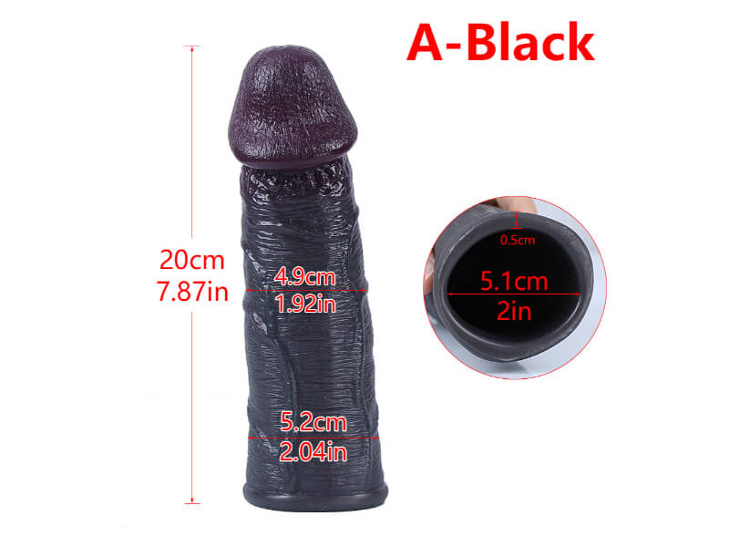 WATCH VIDEO 5 Size Size Black Realistic Penis Sleeve Penis Extender (BLACK)