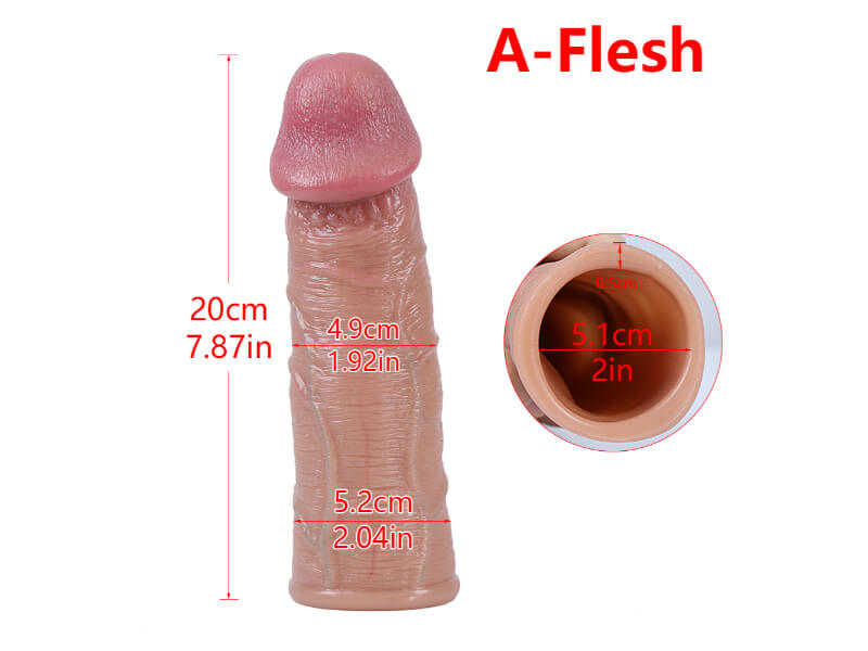 WATCH VIDEO, 5 Size Size Realistic Penis Sleeve Penis Extender Beige Color