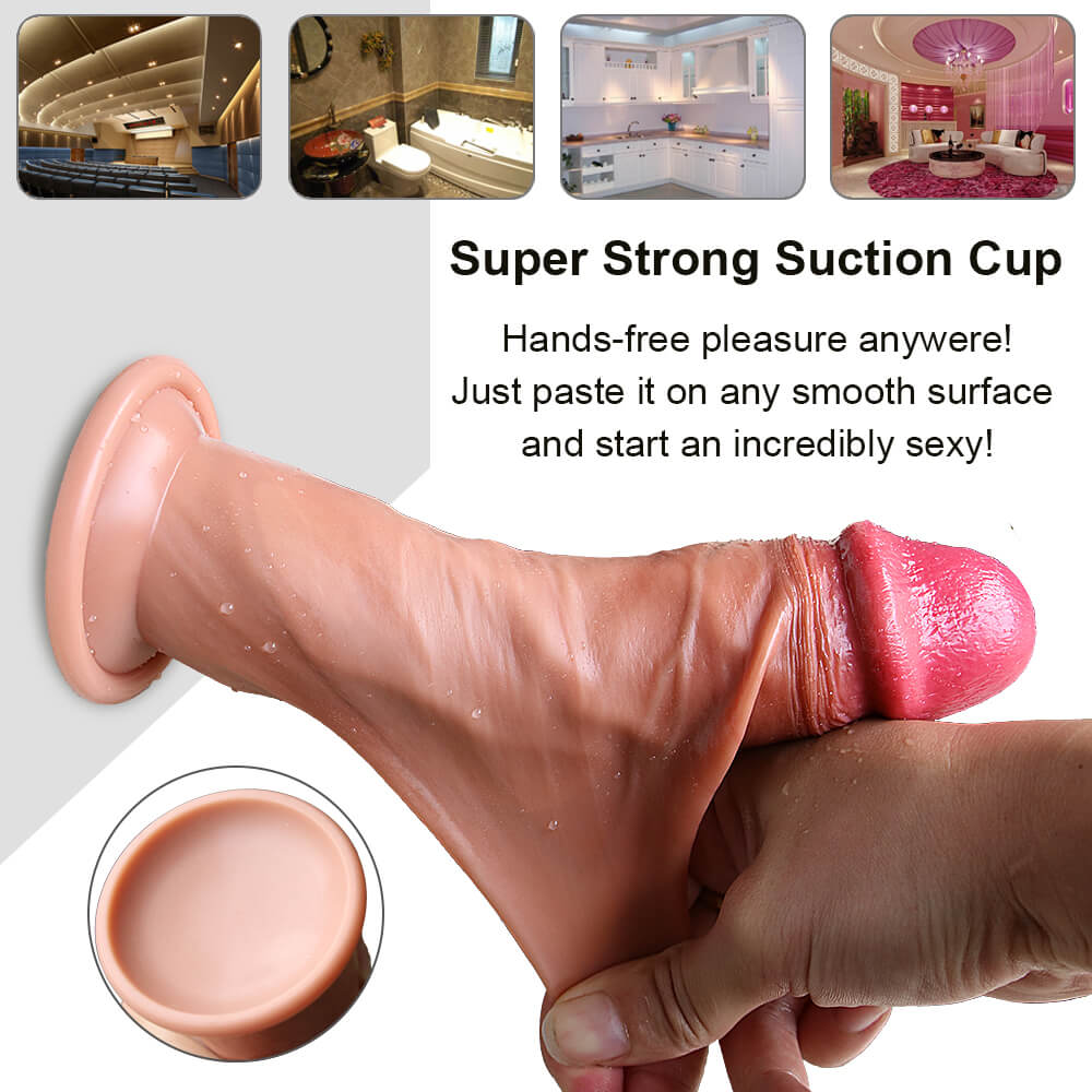 7 inch Dildo, Sliding Foreskin Dildo, Suction Cup Dildo Harness Optional (3-5 Days Mainland USA Delivery)